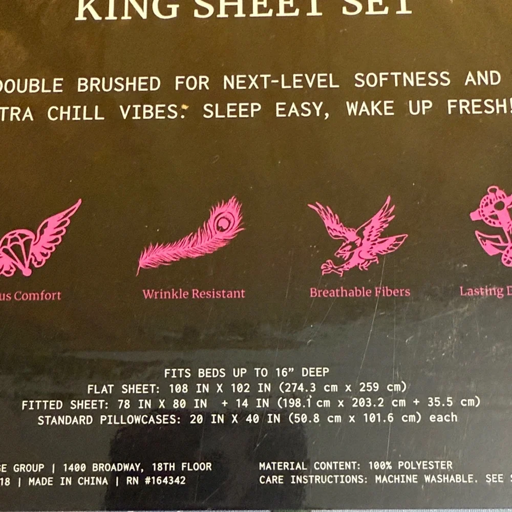 Ed Hardy Blue King Sheet Set with Skulls and Motorcycles
